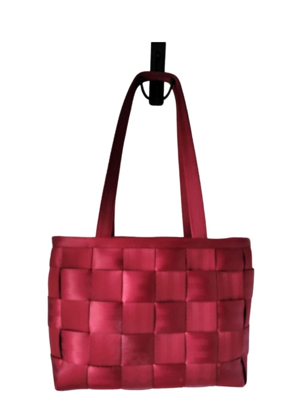 Woven Red Seatbelt Tote Bag with Double Shoulder Straps